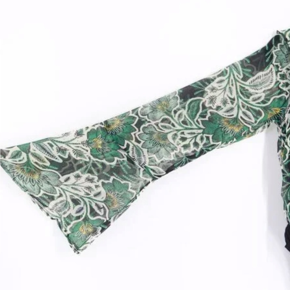NWT Band of the free Floral Green and Black Sheer long sleeve Bodysuit size M - Picture 4 of 12